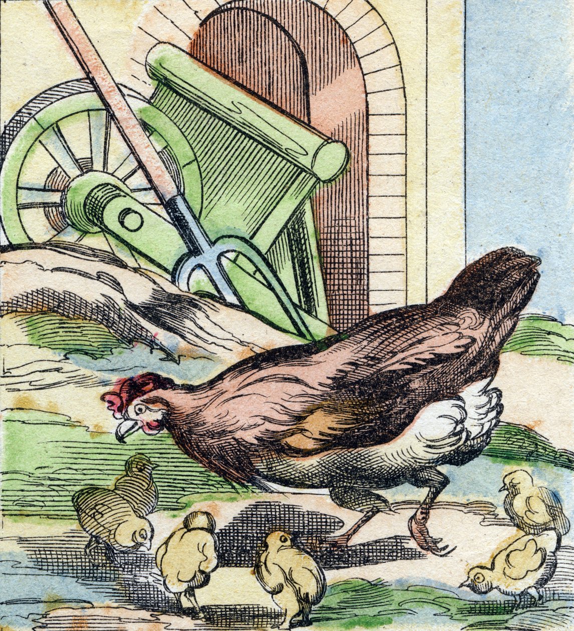 Csirke és csibék. Metszet "Buffon Alphabet des Oiseaux n 2". 3. Serie N 2. Epinal képalkotása, Epinal, 19. század vége. 16 oldal. Mérete: 28x21 cm alkotó: French School