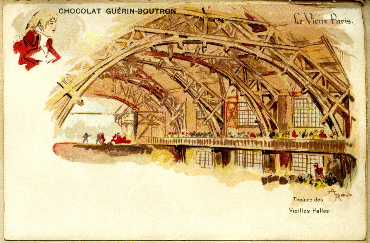 Csokoládé kromolitográfia Guerin Boutron csokoládéi, THE OLD PARIS, Théâtre des Vieilles halles alkotó: French School