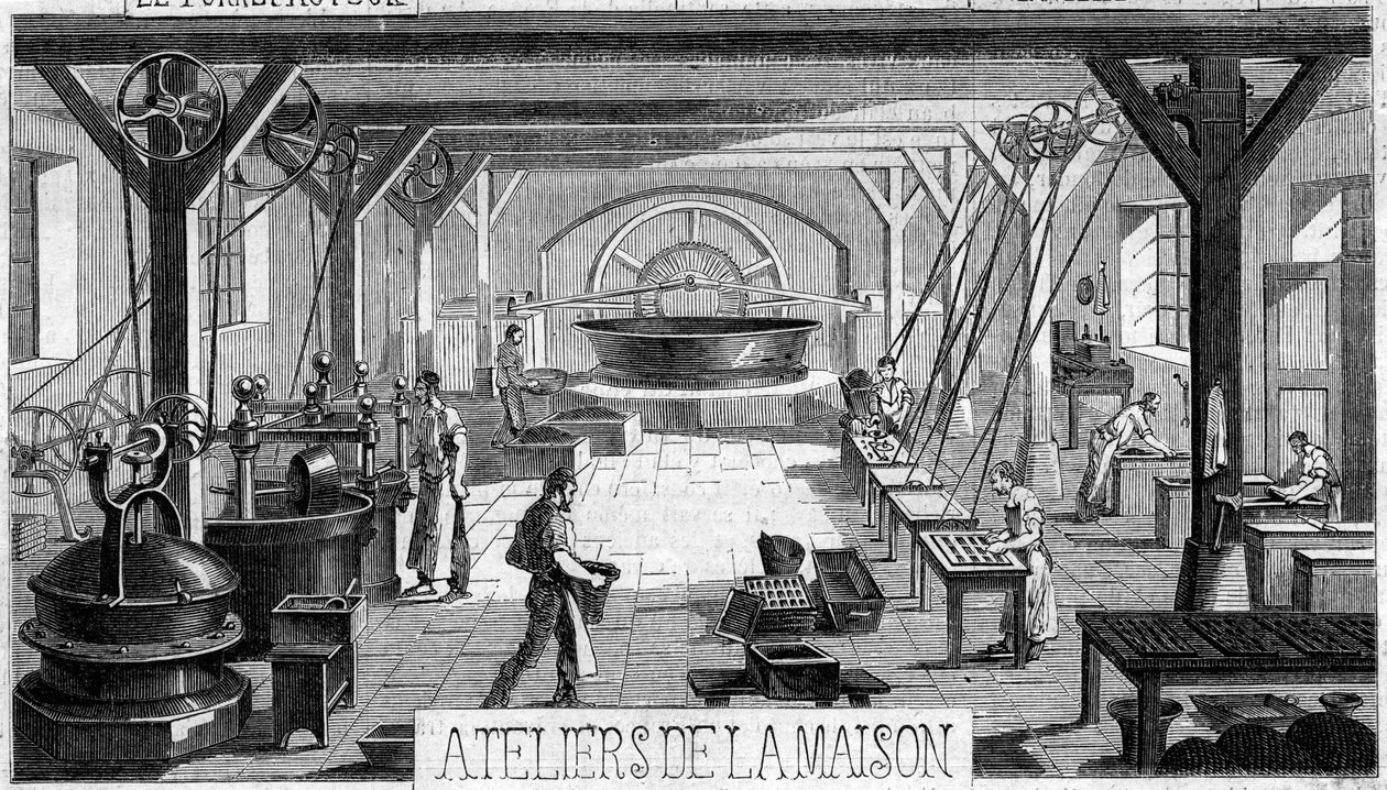 Csokoládégyártás: M. Masson műhelyének belső képe, Párizs alkotó: French School