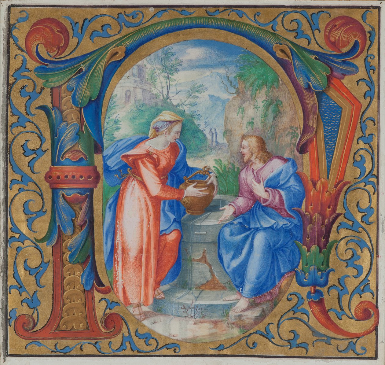 Krisztus és a szamáriai asszony a kútnál (tempera pergamen) alkotó: French School