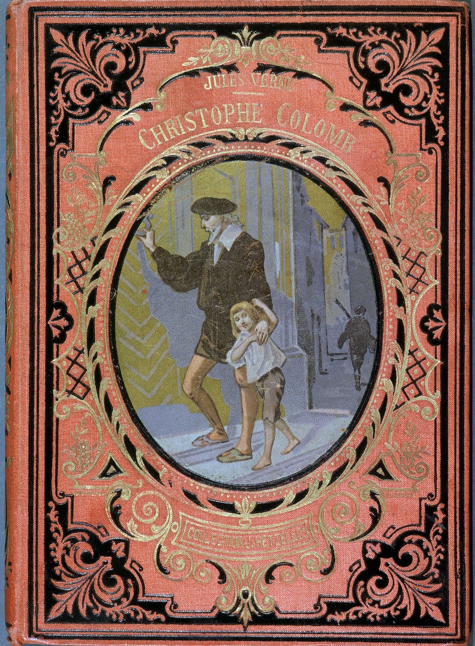 Christophe Colomb (Cristoforo Colombo) és egy gyermek, - Jules Verne "Christophe Colomb" című művében, Hachette szerk. alkotó: French School