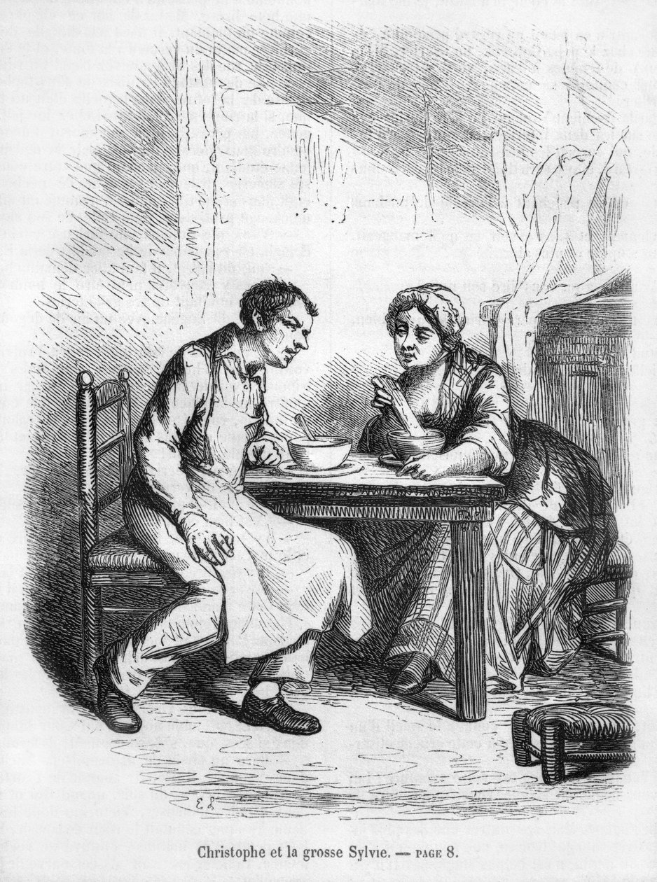 Christophe és a kövér Sylvie, illusztráció Honore de Balzac (1799-1850) „Le Pere Goriot” című művéből alkotó: French School