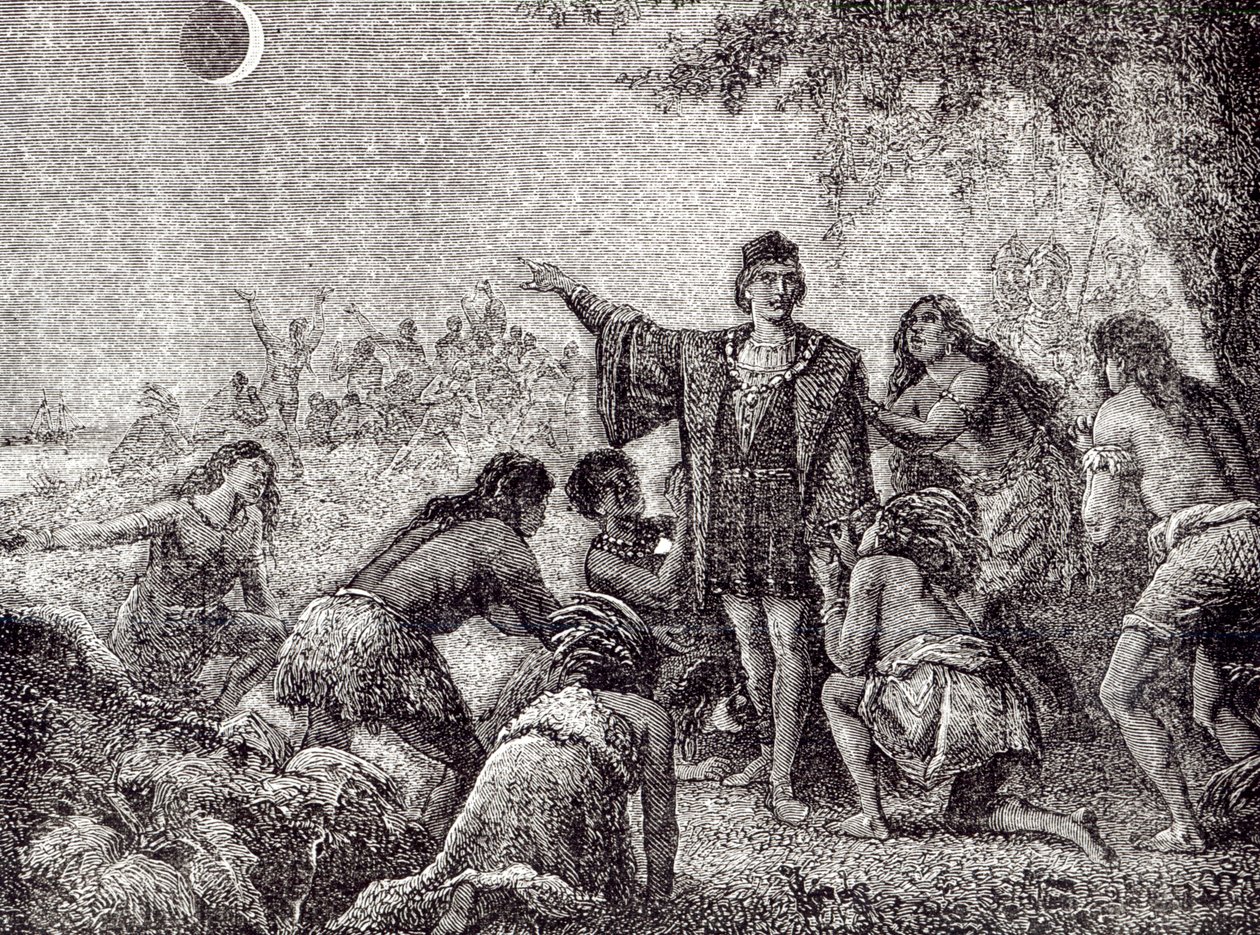 Kolumbusz Kristóf holdfogyatkozást jósolt Jamaica lakóinak 1504-ben alkotó: French School