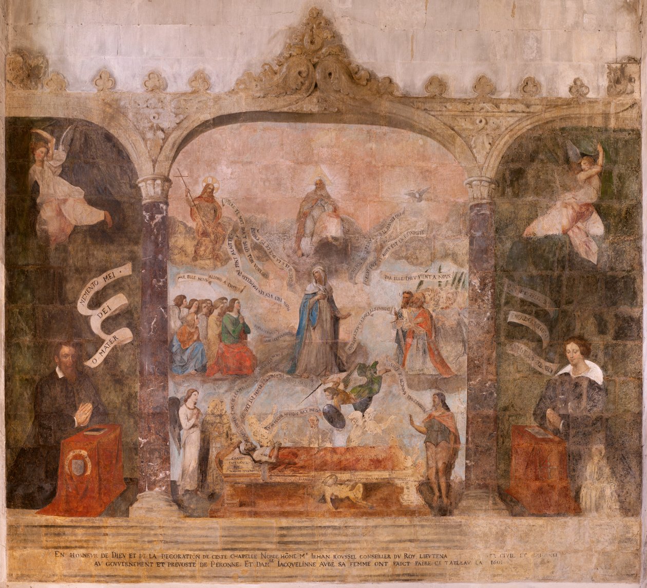 templom (Keresztelő Szent János templom). Belső. Saint-Fursy kápolna. Falfestmények. Mária dicsőítése (a jó halál néven ismert freskó). Kezdje a 17. századot. alkotó: French School