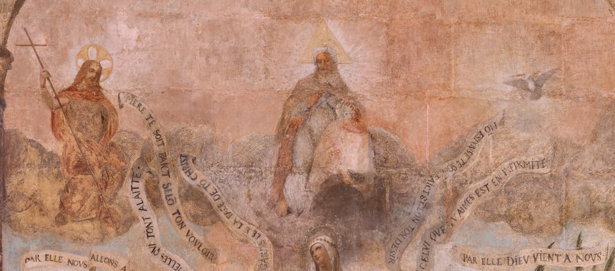 Templom (Eglise Saint-Jean-Baptiste). Belső tér. Saint-Fursy kápolna. Falfestmények. Mária megdicsőülése (fresque dite de la bonne mort). XVII. század eleje. alkotó: French School