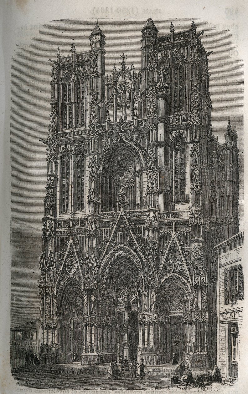 Saint-Vulfran-templom (Saint Vulfran) volt collegiale Abbeville-ben, a franciaországi Somme megyében - Victor Duruy (1811-1894) „Histoire de France” című metszete – 1882 alkotó: French School