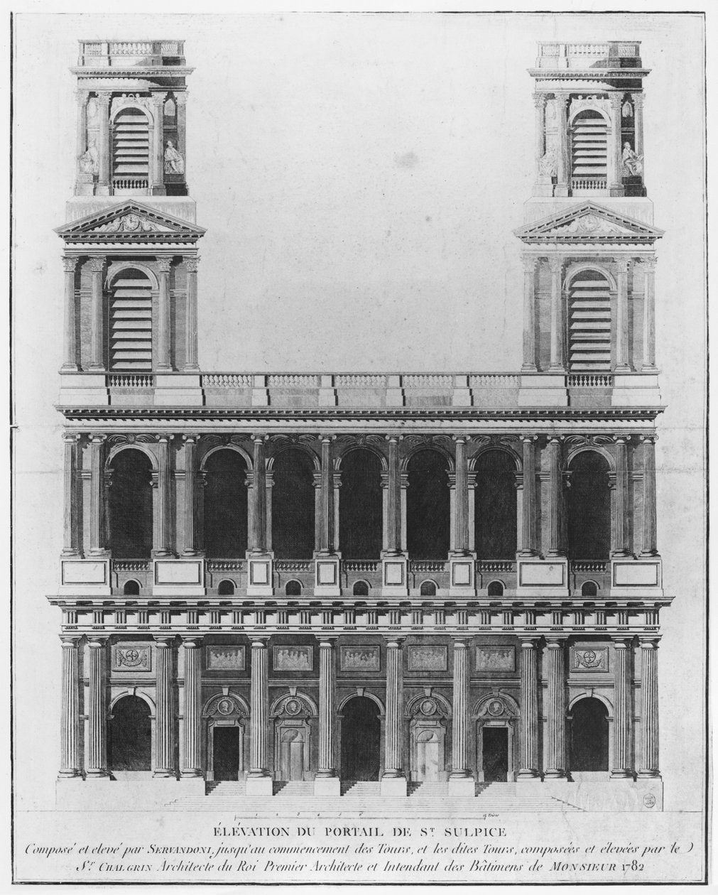Saint-Sulpice-templom, homlokzati magasság, Párizs, 1782 alkotó: French School