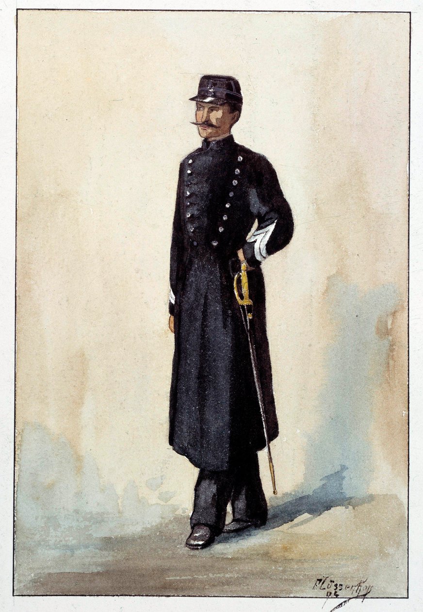 Városi rendőrőrmester egyenruha a második köztársaság alatt. Akvarell 1870 körül alkotó: French School