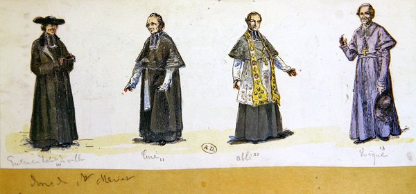 Papi viseletek Franciaországban a tizenkilencedik században (színes litho) alkotó: French School