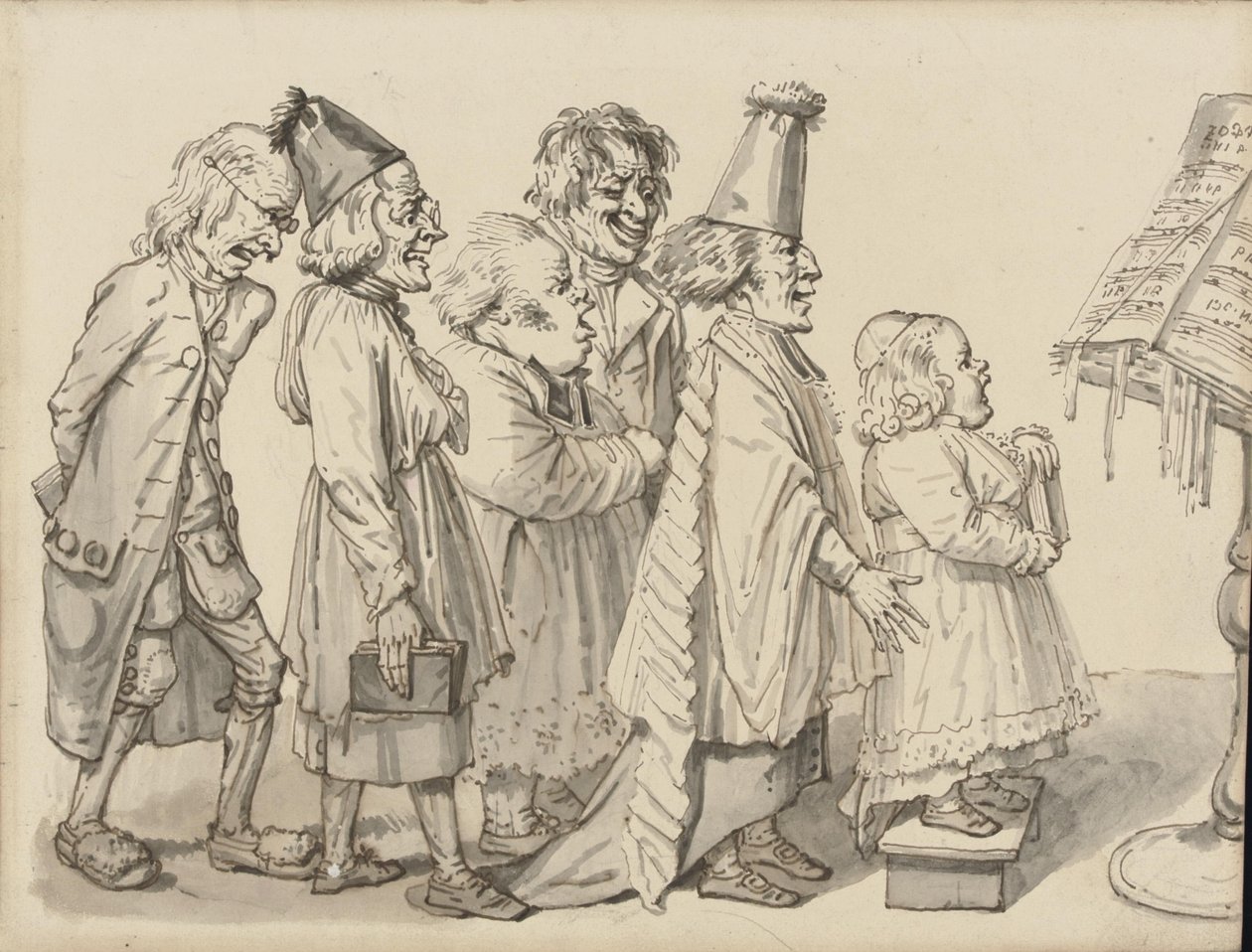 Himnuszt éneklő papok (toll, tinta és mosás papíron) alkotó: French School