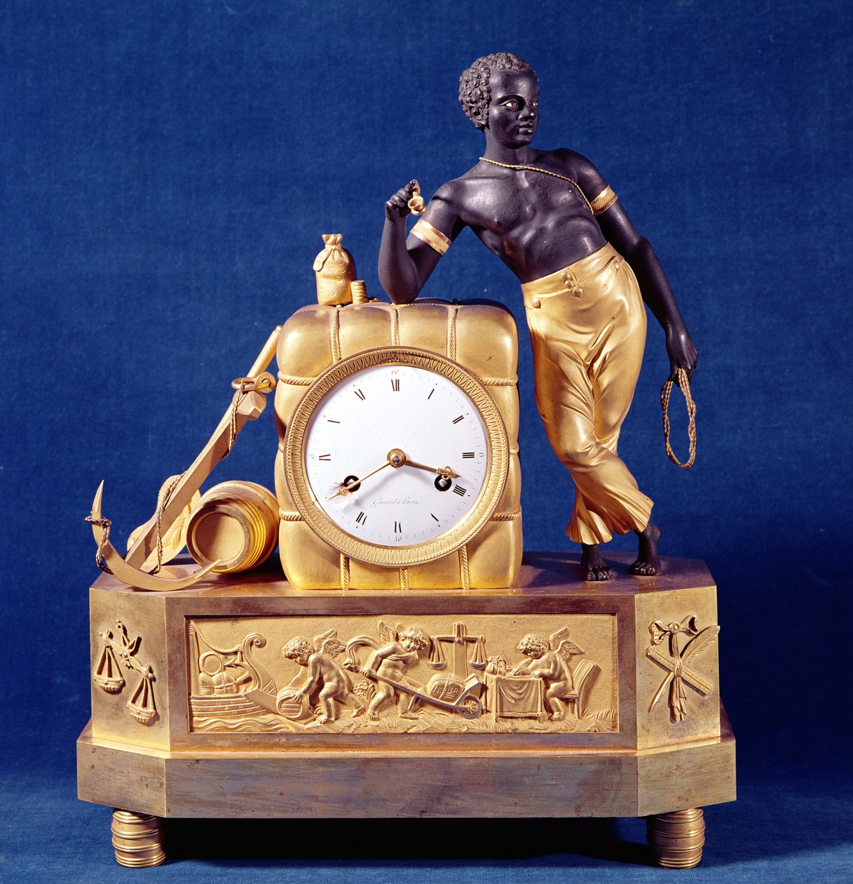 Óra óvadék alakú dokkoló figurával, 1787 után (bronz) alkotó: French School