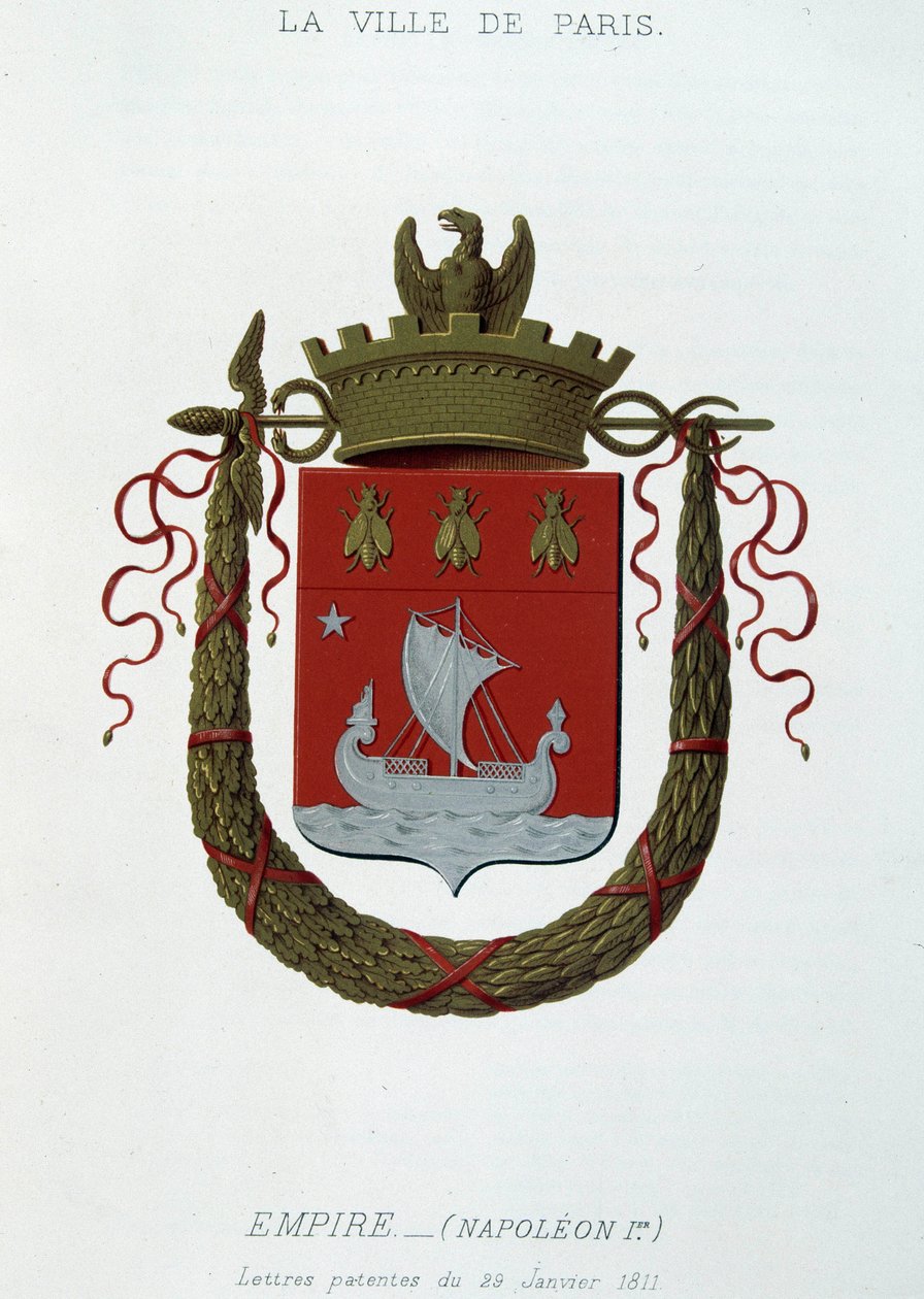 Párizs városának címere: Birodalom (I. Napóleon) – 1811. január 29-i szabadalmi levél – „Armorial National de France”-ban, H. Traversier, Párizs alkotó: French School