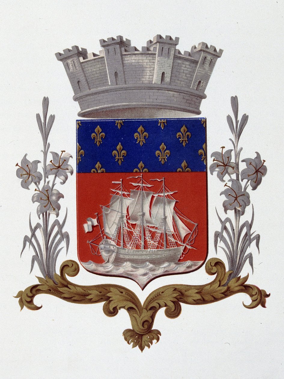 Párizs városának címere: Jogdíj (XVIII. Lajos és X. Károly) – 1917. december 20-i szabadalmi levelek – „"Armorial National de France"-ban, H. Traversier, Párizs alkotó: French School
