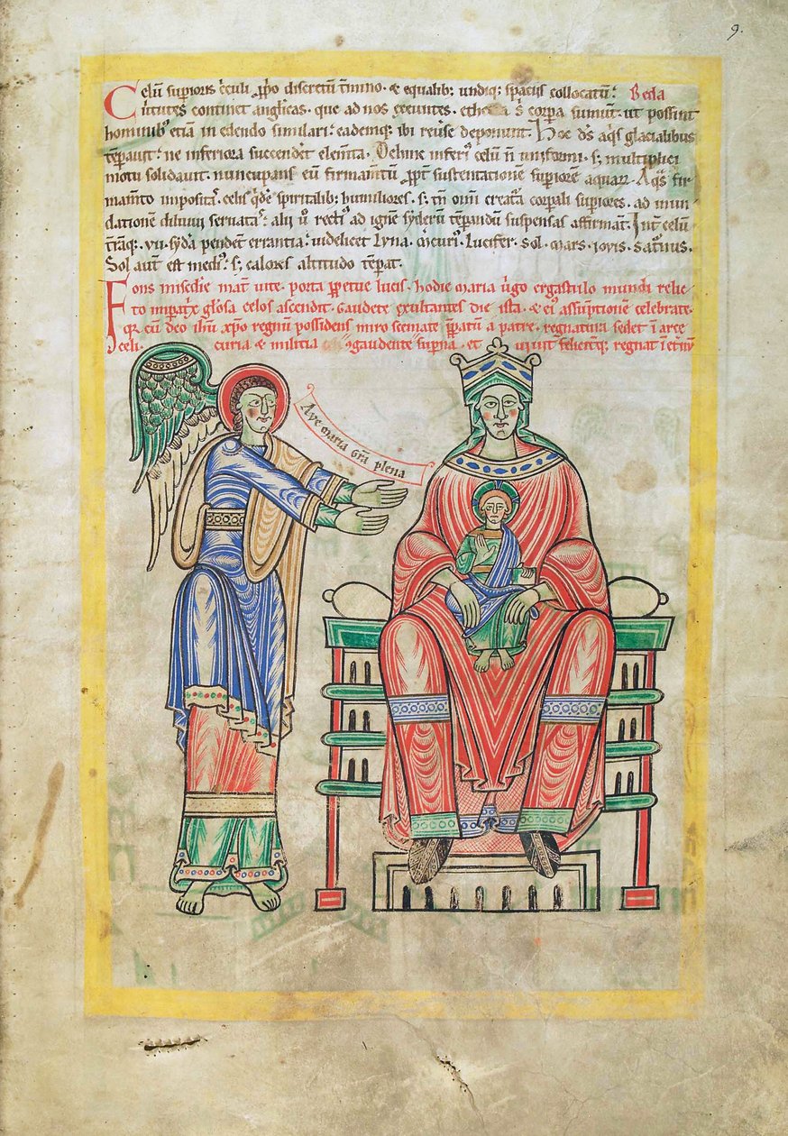 Tőkehal. Guelf. 1 Gud. lat. (9r), Madonna és gyermek, Liber Floridusból, Lambert de Saint-Omer 1120 körül alkotó: French School