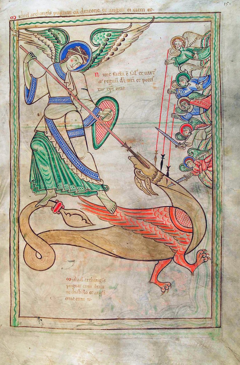 Tőkehal. Guelf. 1 Gud. lat. 15r, Saint Michael Fighting the Dragon, Liber Floridusból, Lambert de Saint-Omer c.1120 alkotó: French School