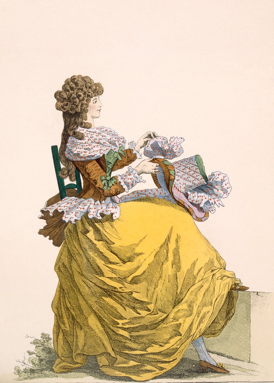 Colinette, 315-ös tábla, Galeries des Modes et Costumes Francais, 1778-87 99: ruházat; tradicionális öltözet; népviselet; divat; ábra; c18th; divatos; clo alkotó: French School