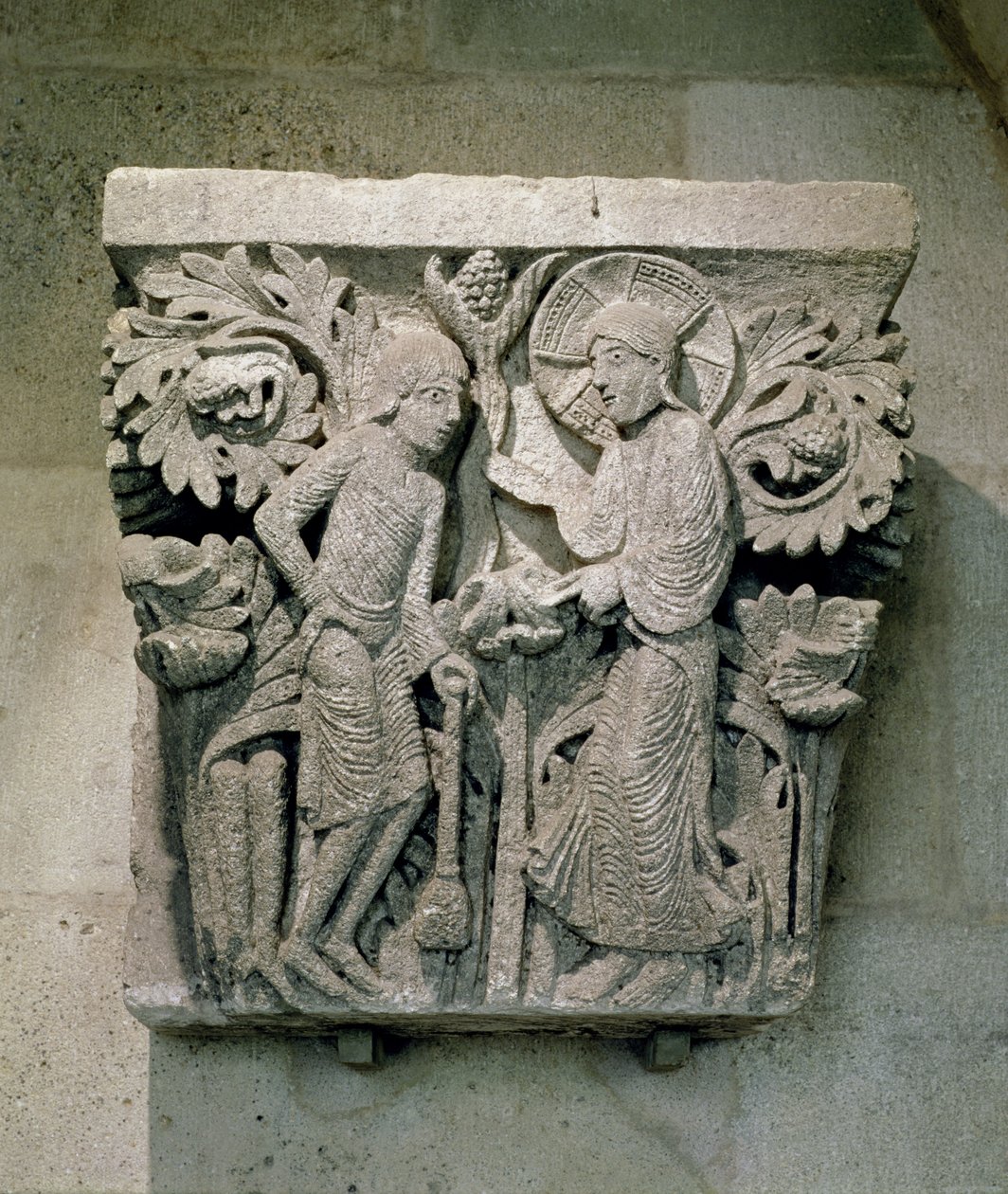 Krisztust és Kisebb Jakabot ábrázoló oszlopfő, 1125-30 körül (mészkő) alkotó: French School