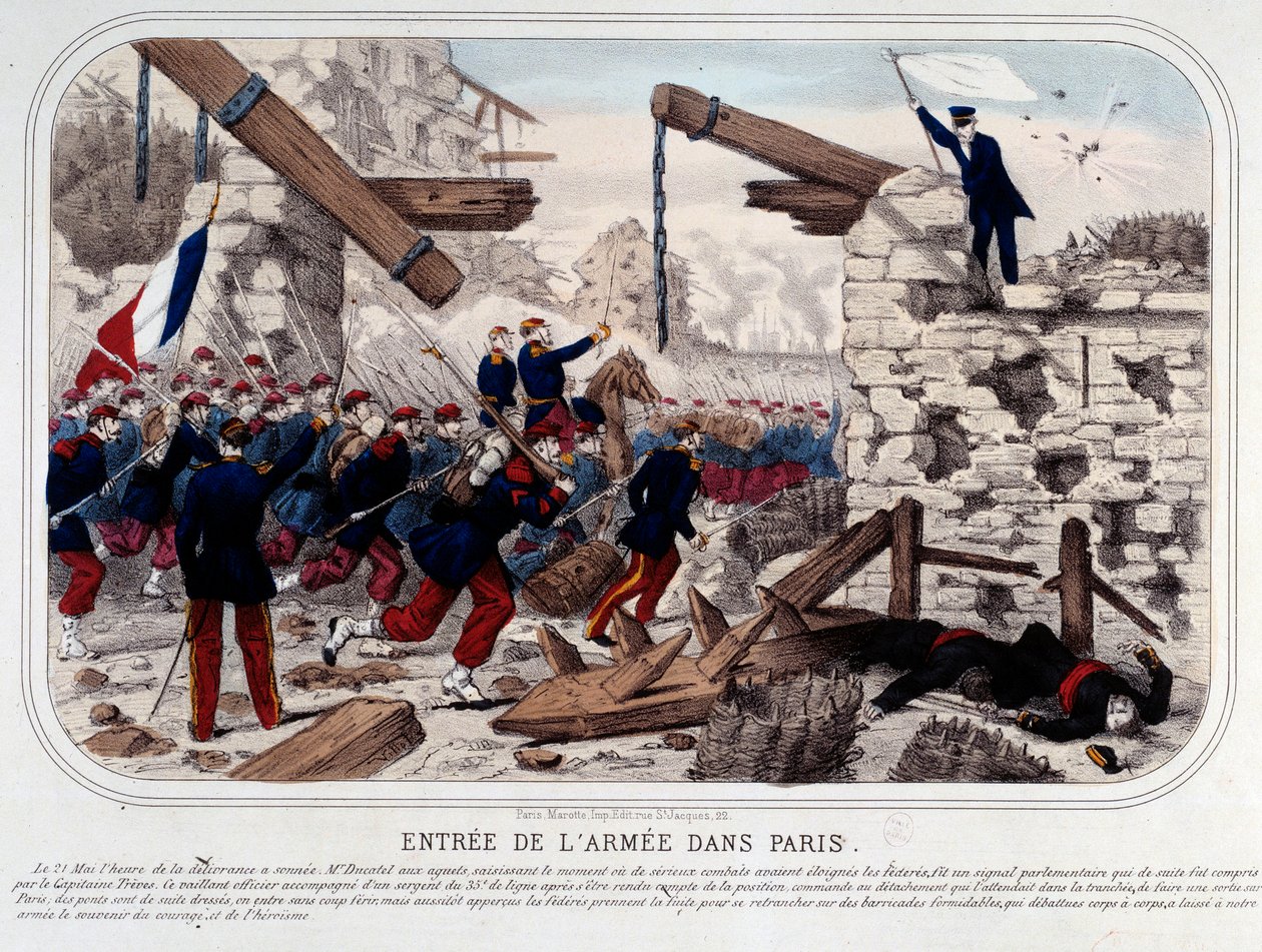Commune de Paris: A párizsi Versaillaise Armee beépítése. Metszet 1871. Párizs, Musee Carnavalet alkotó: French School