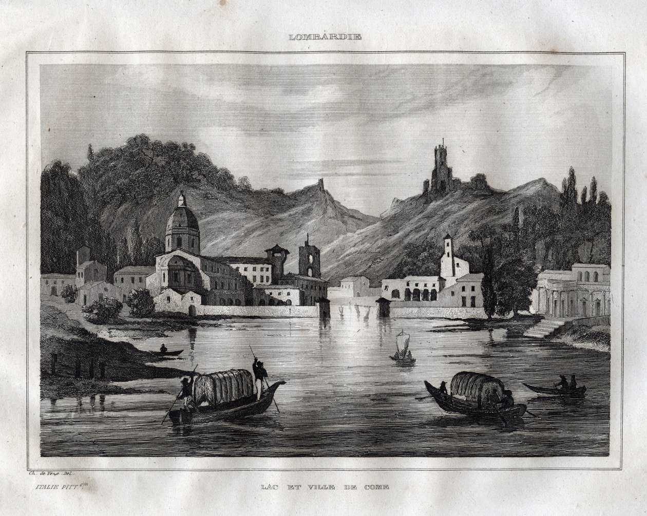 Como - Comói-tó - Come-tó - Metszet a „festői Olaszországból” M. de Norvins, Ch. Nodier 1834-1836. alkotó: French School