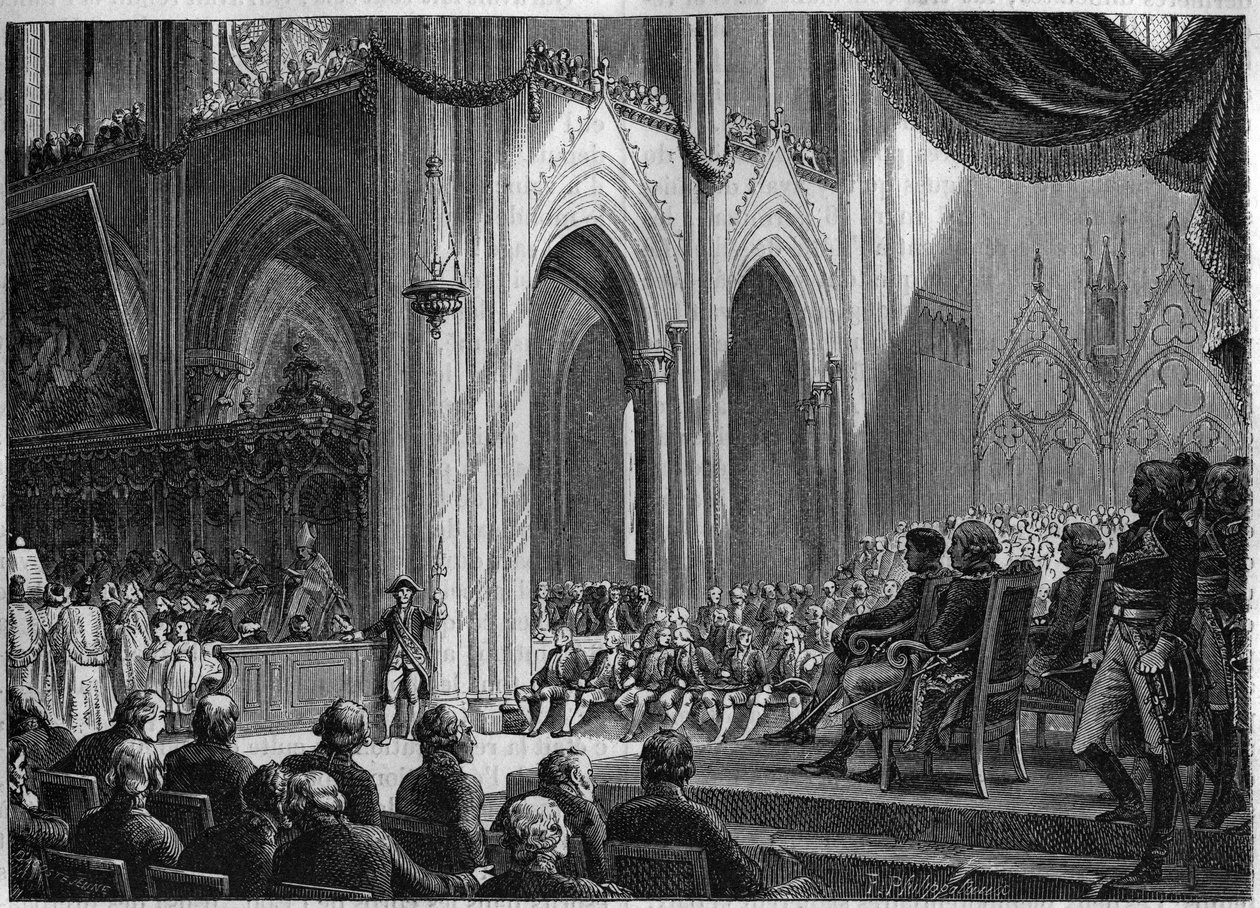 1801. évi konkordátum – A katolikus szertartások újbóli bevezetése, húsvét, 1802. április 8. Párizsi Notre-Dame – A kultuszok hivatalos helyreállítása Bonaparte jelenlétében: Te deum a Notre Dame alkotó: French School