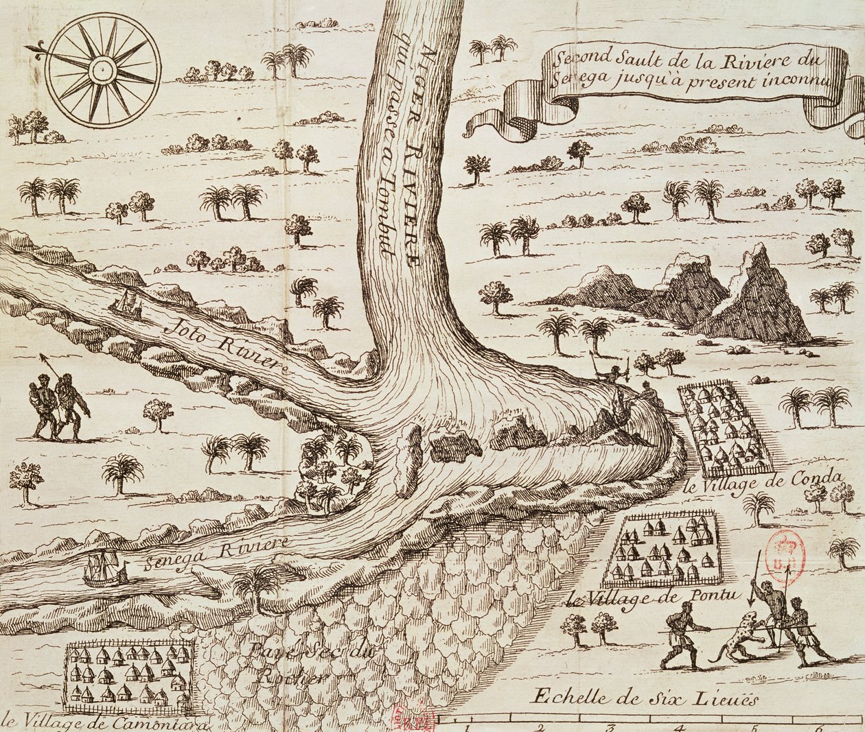 A fekete, a Joto és a Szenegál összefolyása, illusztráció Jean-Baptiste Gaby „Decouverte de l