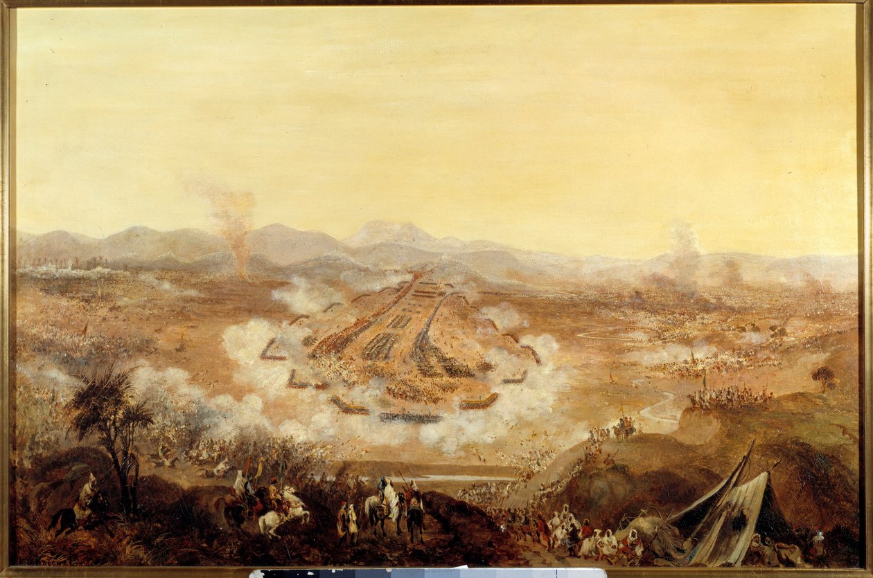 Algéria meghódítása: „” Az islyi csata 1844.08.16-án Abd el Kadert támogató marokkóiakat a franciáknak”” A francia iskola festménye. 1844 Párizs, Musee de l