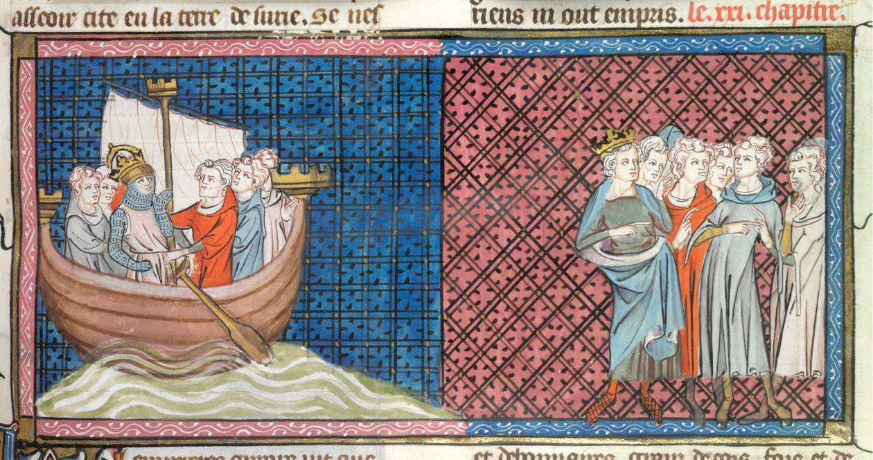 III. Konrád és VII. Lajos indul, illusztráció a „Chroniques de France ou de Saint Denis”-ből (vellum) alkotó: French School