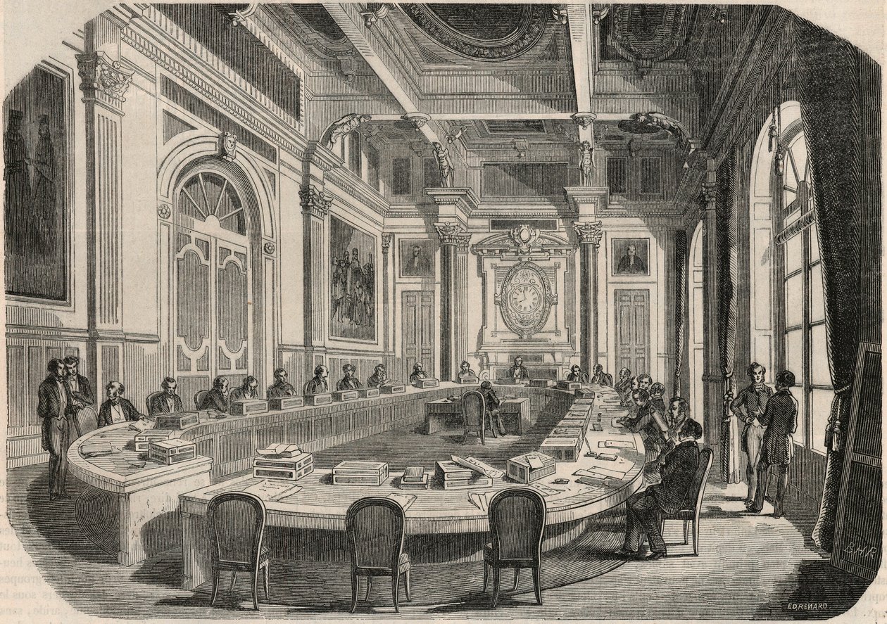 Államtanács – bizottsági szoba – Edmond Texier „Tableau-de-Paris”-i metszete, 1852 alkotó: French School