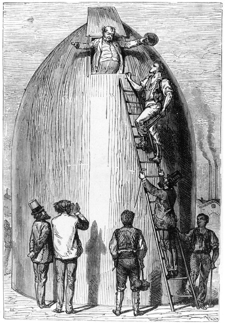 Rakéta építése, illusztrációja Jules Verne (1828-1905) A Földtől a Holdig című művéből, Paris, Hetzel, 1865-ben alkotó: French School