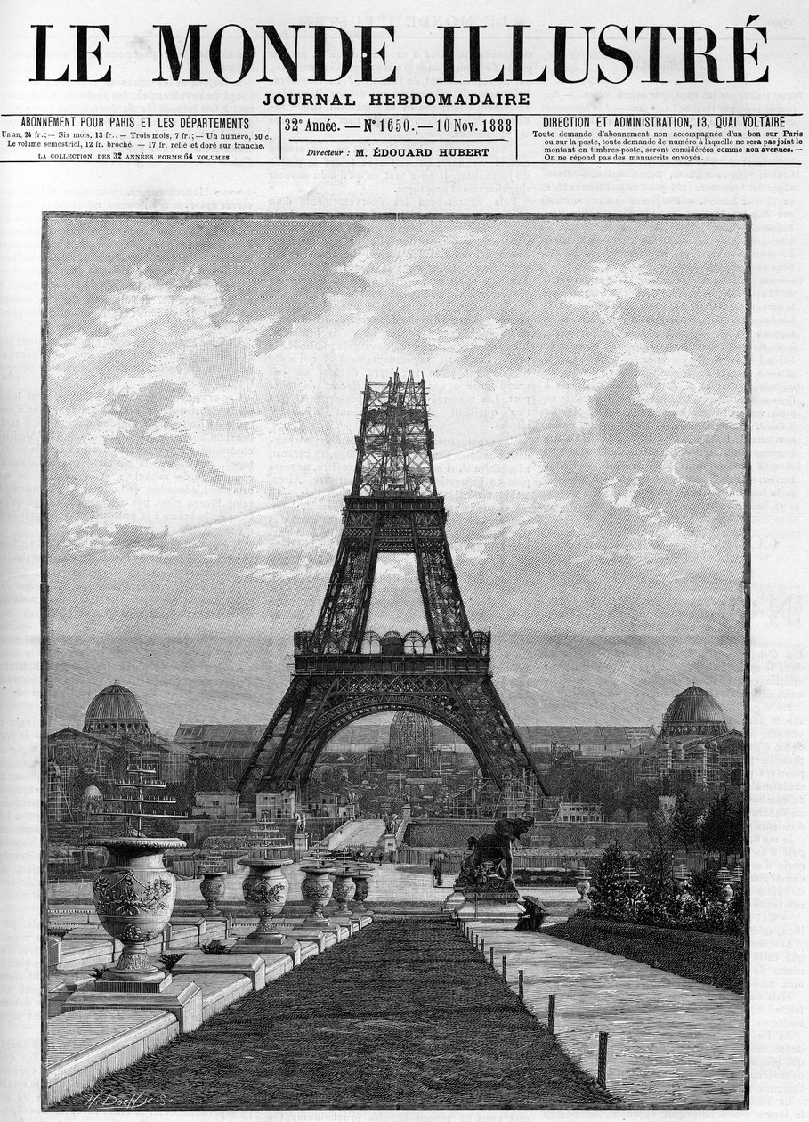 Az Eiffel-torony (176 méter) építése 1888-ban Párizsban. alkotó: French School