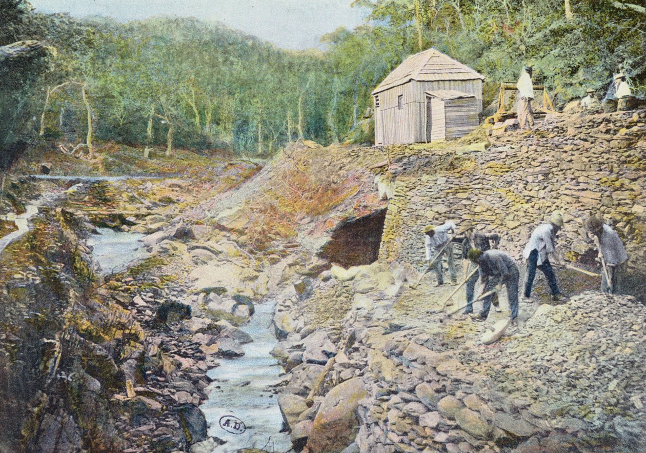 Rézbányászat Új-Kaledóniában, Gillot metszete, 19. század vége alkotó: French School