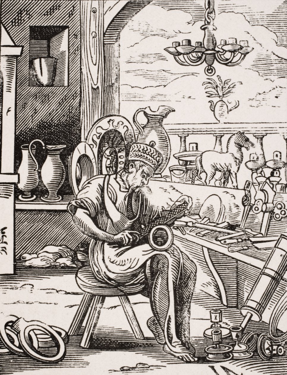 Coppersmith, Jost Amman (1539-91) fametszetének reprodukciója Paul Lacroix (1806-84) „Le Moyen Age et La Renaissance” című művéből, 1847-ben (litho) alkotó: French School