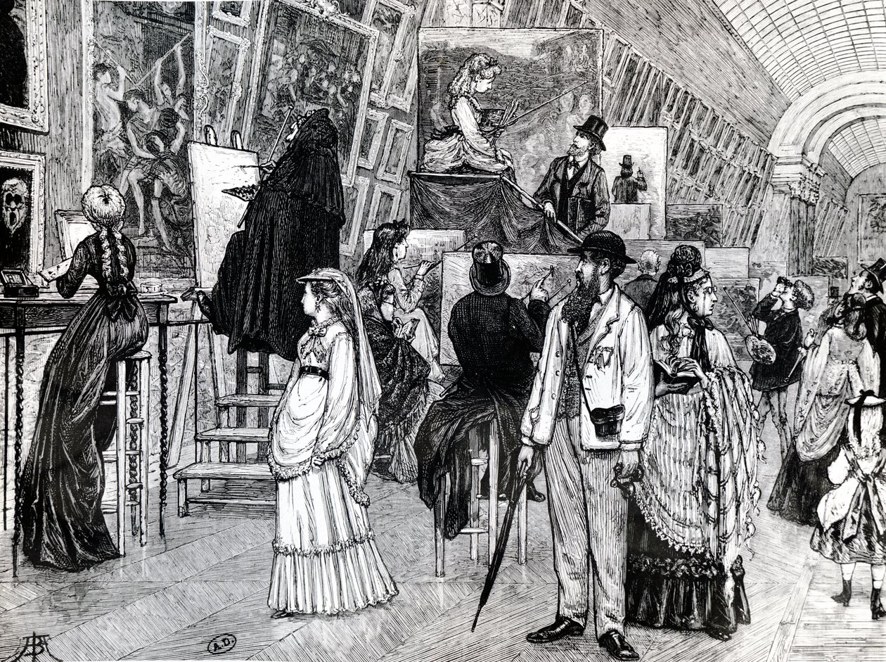 Másolók a Louvre-i Grande Galerie-ben, 1880 körül alkotó: French School