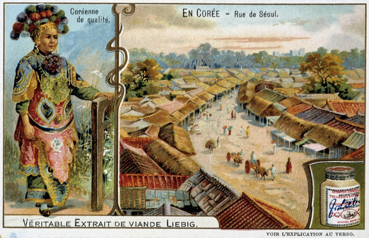 Coree: Seoul Street és női jelmez - chromo Liébig, v.1900 alkotó: French School