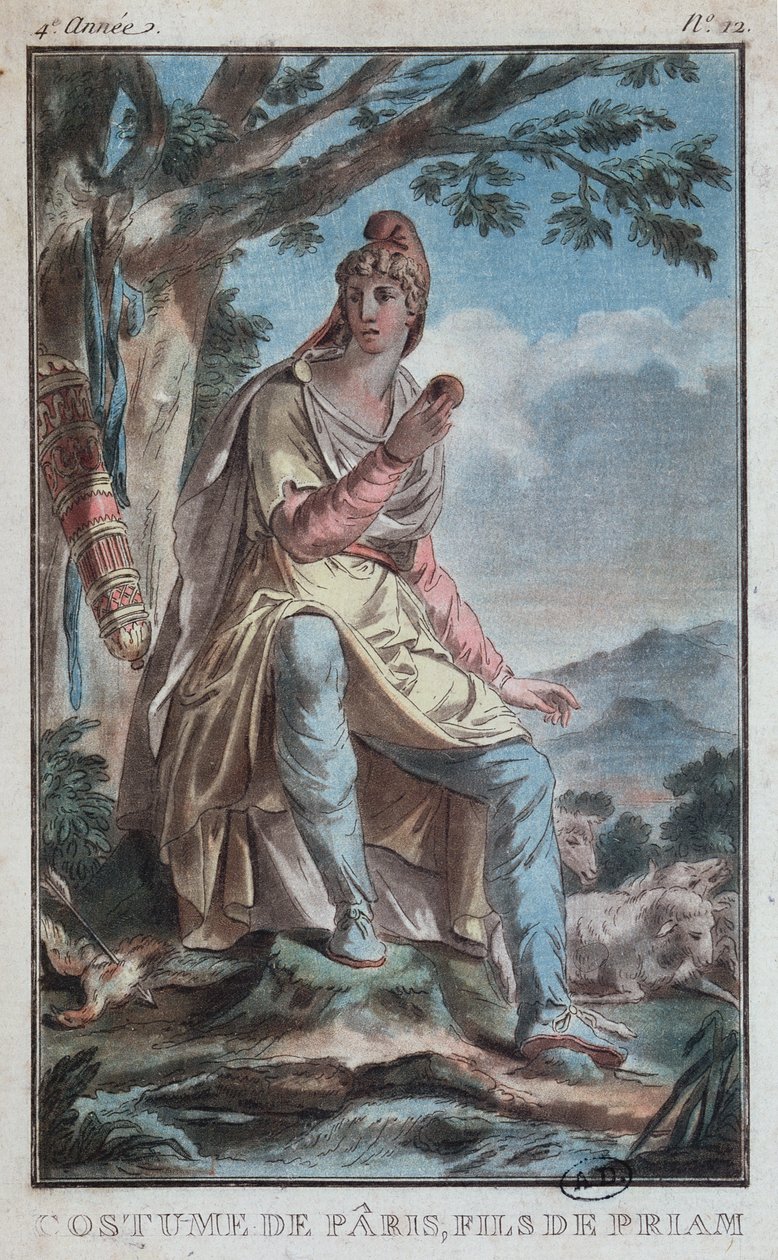 Jelmeztervezés Párizsnak, mint pásztor az Ida-hegyen alkotó: French School