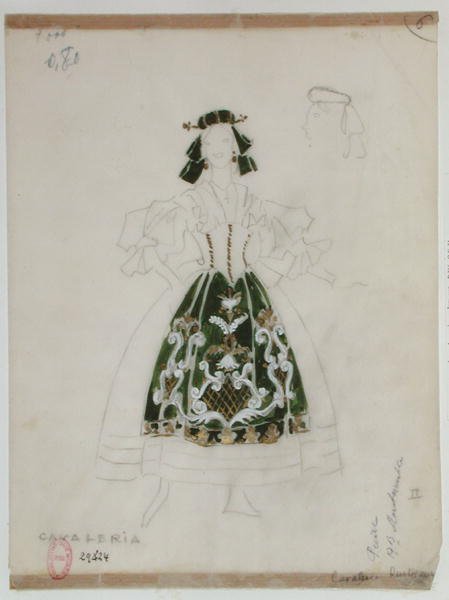 Jelmezterv Pietro Mascagni (1863-1945) Cavalleria Rusticana operájához (ceruza és WC papíron) alkotó: French School