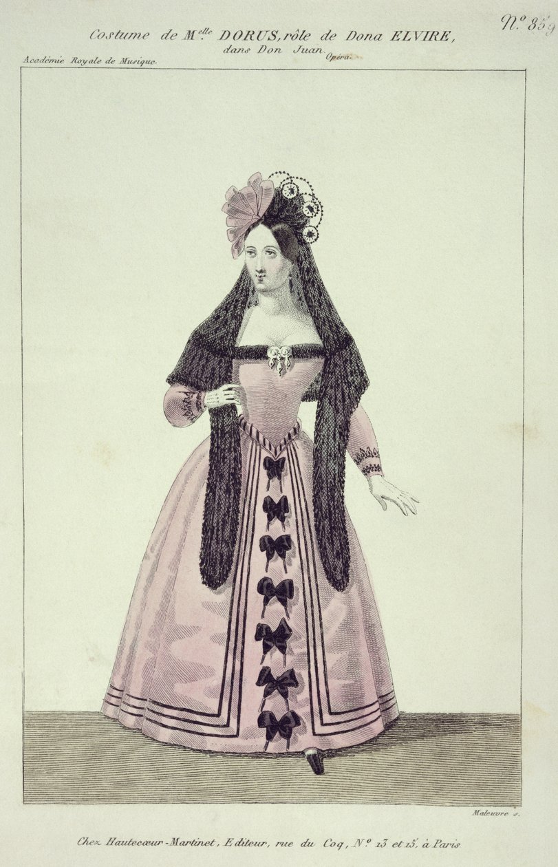Mademoiselle Dorus jelmeze Donna Elvira szerepében a Don Giovanniban, Maleuvre metszet, Hautecoeur-Martinet nyomta alkotó: French School