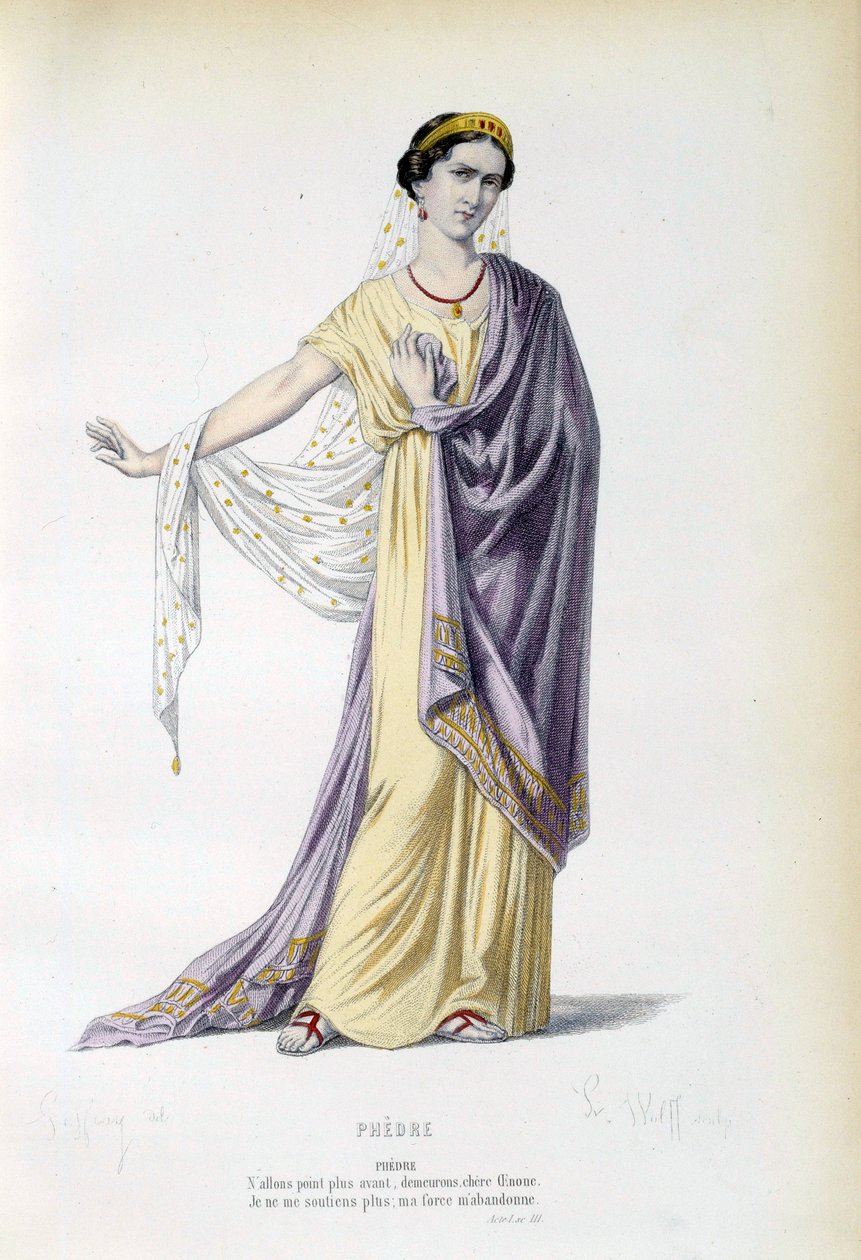 Jelmez Phedre karakterének Jean Racine (1639-1699) azonos című darabjában, 19. századi Párizs, francia vígjáték alkotó: French School