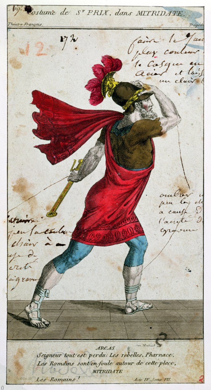 Saint-Prix jelmeze Racine Mithridate című tragédiájában, 18.19. század (színes metszet) alkotó: French School