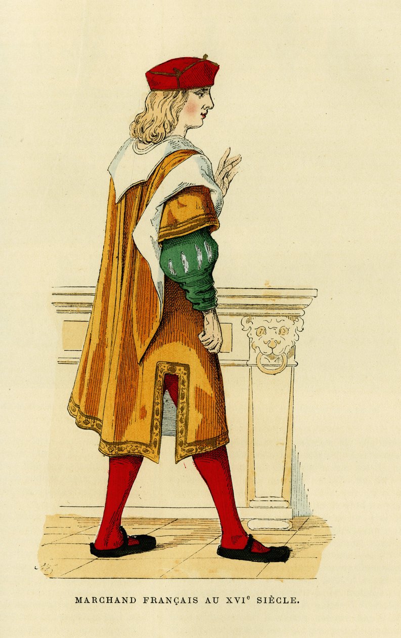 Egy 17. századi francia kereskedő öltözete.Színes metszet, Augustin Challamel "France et les francais a travers les centuries", F.Roy szerkesztő, Párizs 1882. Selva gyűjtemény. alkotó: French School