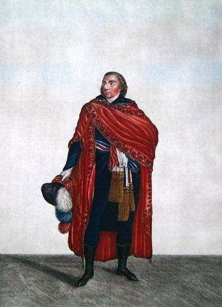 A népképviselet jelmeze a Directoire-korszakban, 1797 körül (színes metszet) alkotó: French School
