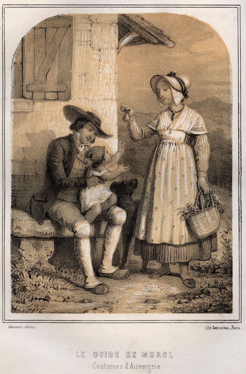 Auvergne-i jelmezek - Le guide de Murol - "" Nagybátyám esti emlékei és utazási történetei" vésése, MORING MICHEL - 19. század vége alkotó: French School