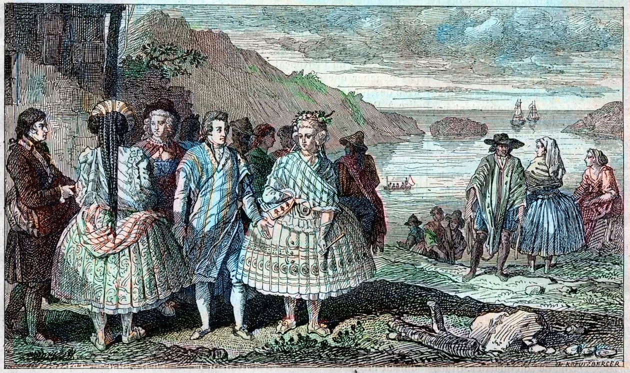 La Conception (Chile) lakóinak jelmezei - Atlas du Voyage de La Perouse (Laperouse) a világ körül 1785-1788 között, Párizs 1797. alkotó: French School