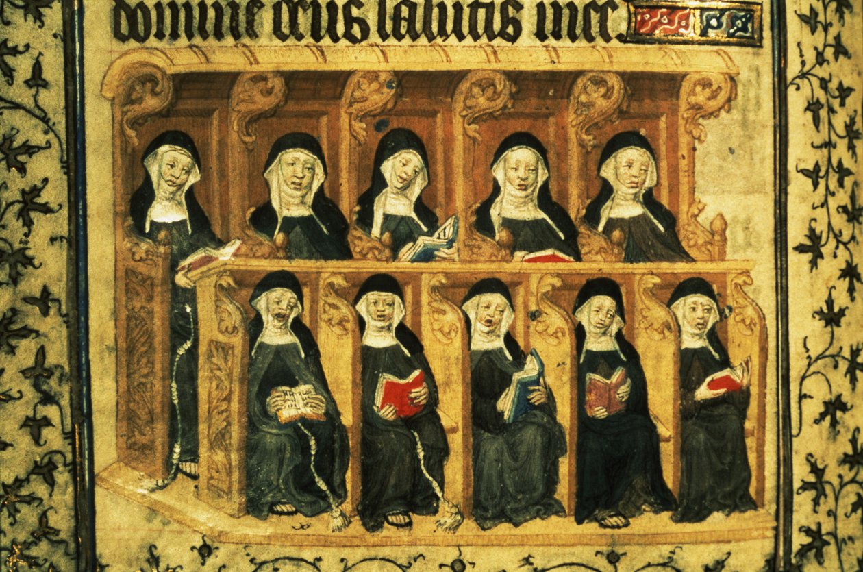 Cott Dom A XVII f.74v Apácák egy kórusban, VI. Henrik zsoltárából, Párizs alkotó: French School