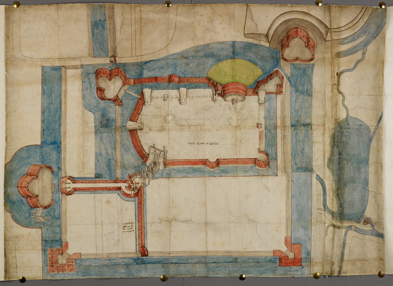 Cotton Augustus I ii 52, A Guînes-kastély színes terve 1540 körül (pergamen) alkotó: French School