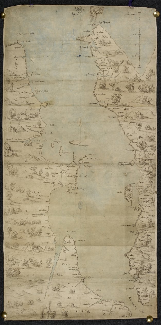 Cotton Augustus I ii f.65 A La Manche csatorna térképe (az angol déli part és a francia északi part) Jean Rotz alkotó: French School