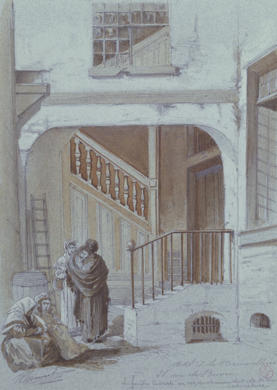 Brinvilliers marquise udvara és laboratóriuma, 28 rue de Bievre, Párizs (kréta és gouache papíron) alkotó: French School