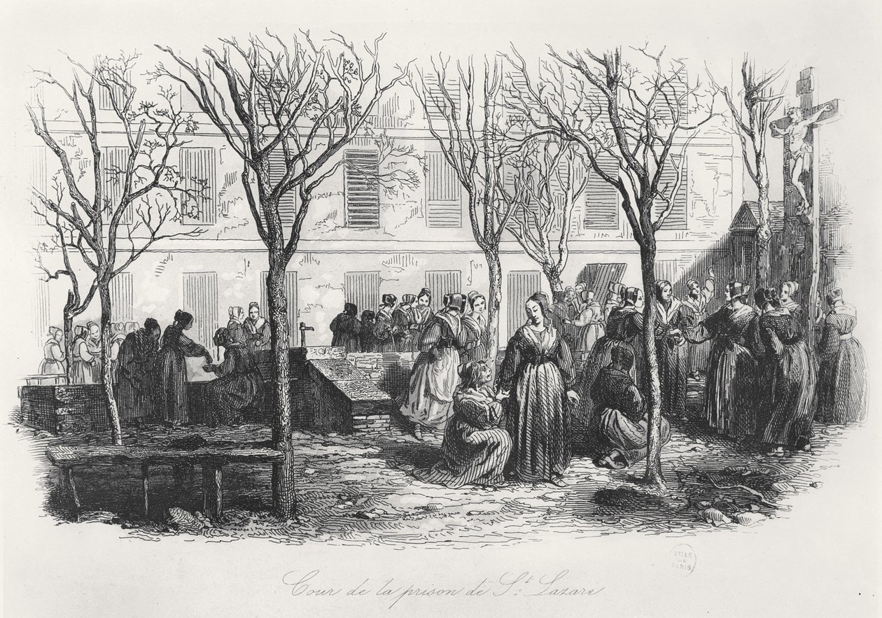 A párizsi St. Lazare börtön udvara, kb. 1840 alkotó: French School