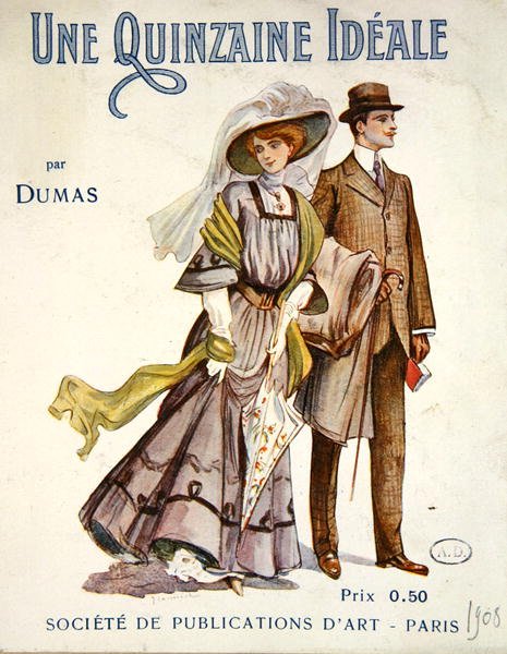 Borító Alexandre Dumas (1824-95) „Une Quinzaine Ideale” című regényéhez, 1908 (színes litó) alkotó: French School