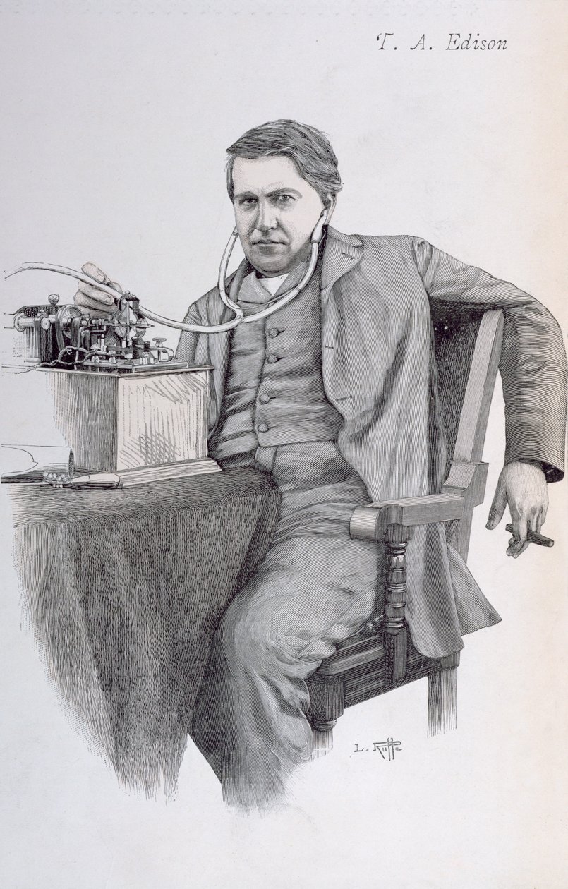 A La Revue Illustree címlapillusztrációja, amely Thomas Alva Edisont ábrázolja, 1889 alkotó: French School